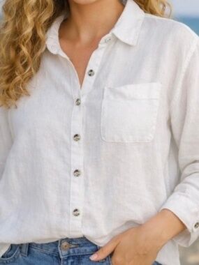 Nicole Miller button down, long sleeve 100% linen shirt, oversized L